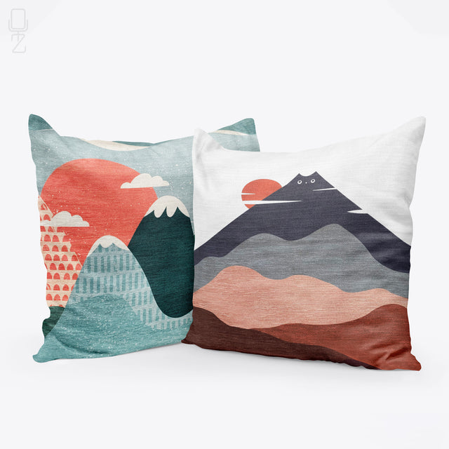 Cat & Mountain Themed Cushion Covers Set of 2