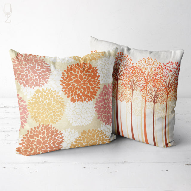 Set of 2 Leaves Trees Orange Cushion Covers