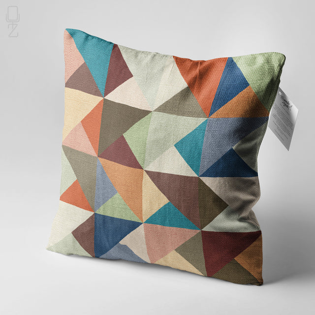 Multicoloured Geometric Lumbar Cushion Cover - Abstract Block Print Chenille