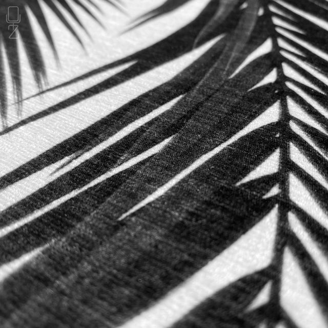 Set of 2 White Cushion Covers Black Palm Tree & Leaves