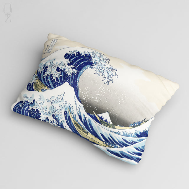 The Great Wave off Kanagawa Velvet Cushion - Hokusai Art Pillow