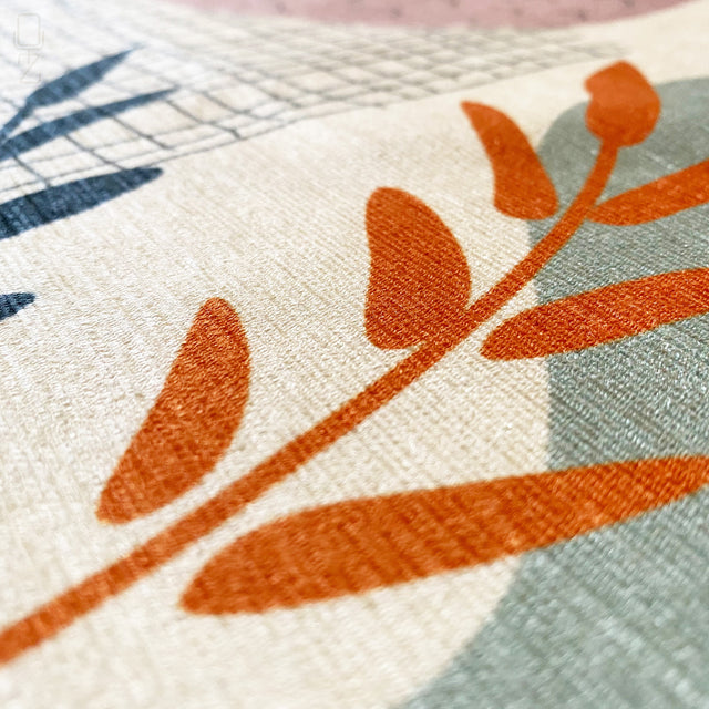 Abstract Leaves Cushion Cover with Green, Orange & Ivory Colours