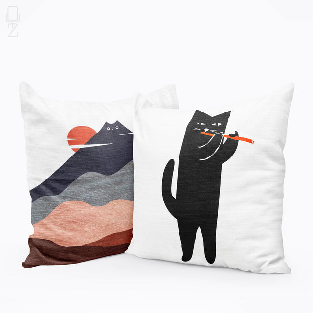 Set of 2 Cushion Covers with Cat Themed