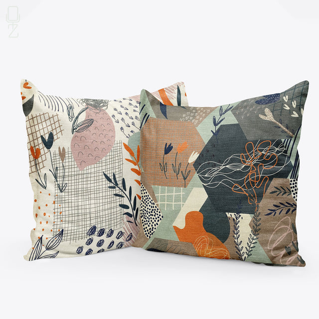 Set of 2 Cushion Covers with Mountain & Black Cat