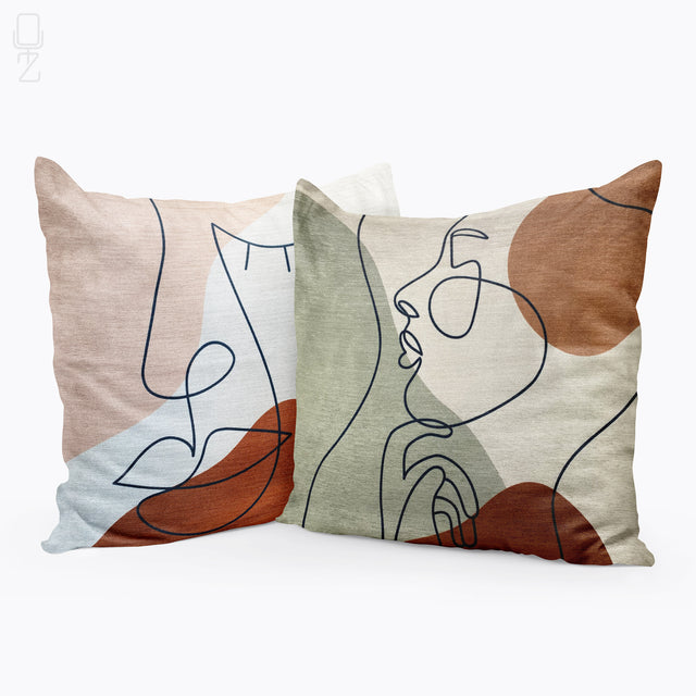 Set of 2 Abstract Woman Face Cushion Covers