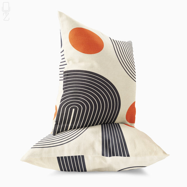 Set of 2 Abstract Cushion Covers with Orange & Black