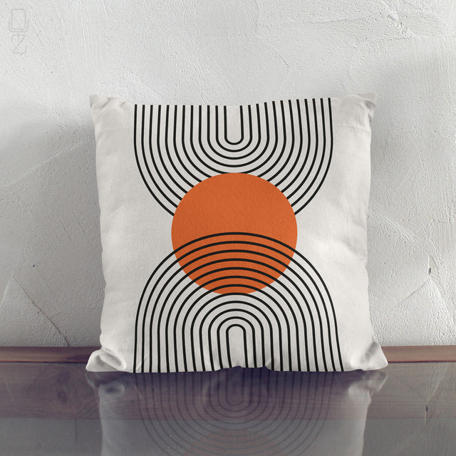 Bauhaus Geometric Abstract Cushion Cover - Orange & Black Chenille