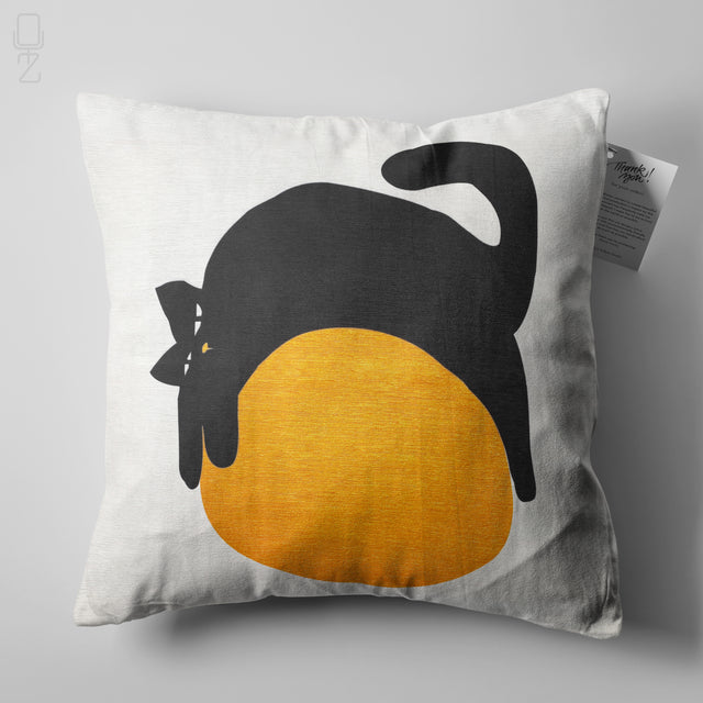 Pillow Cover Lazy Black Cat on the Orange Ball