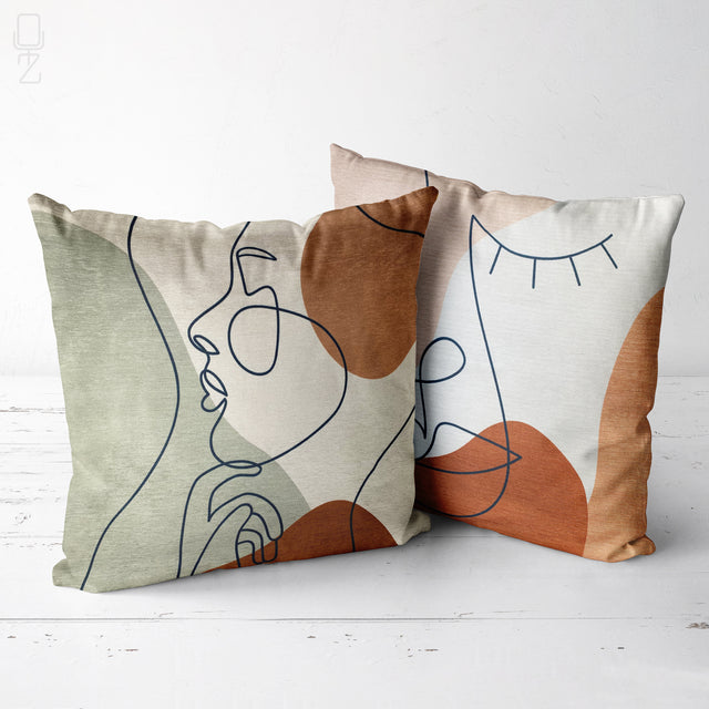 Set of 2 Abstract Woman Face Cushion Covers