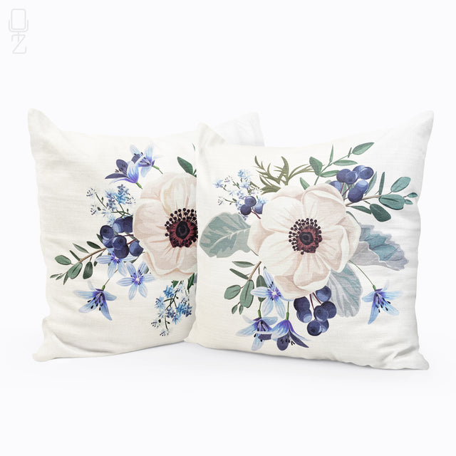 Set of 2 Cushion Covers White Anemone Flowers