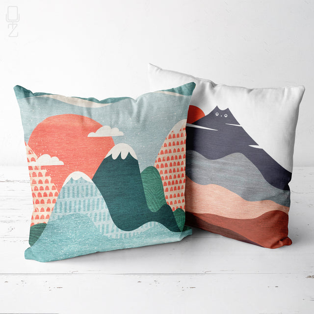 Cat & Mountain Themed Cushion Covers Set of 2