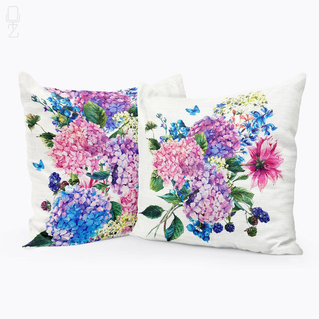 Set of 2 Cushion Covers Hydrangea Floral Theme