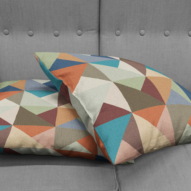 Multicoloured Geometric Lumbar Cushion Cover - Abstract Block Print Chenille