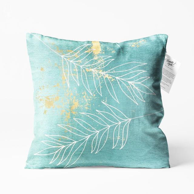 Tropical White Leaves on the Green Cushion Cover