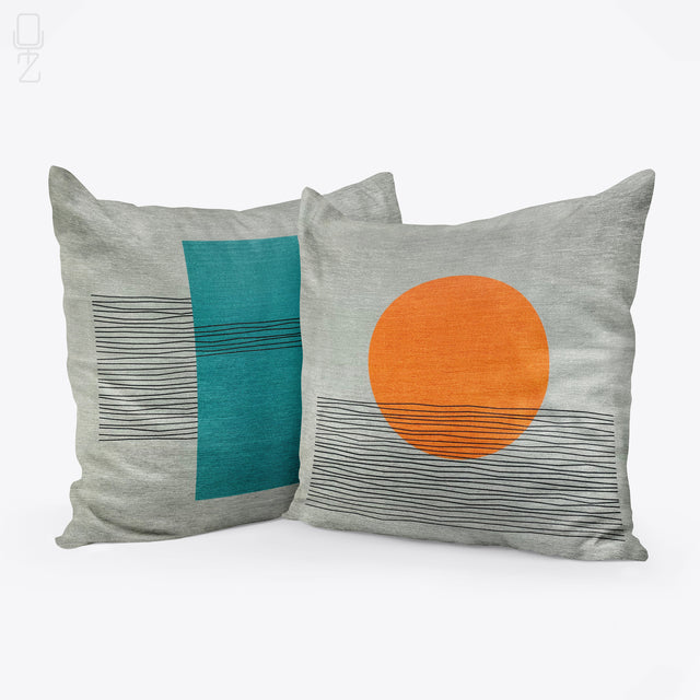 Set of 2 Grey Cushion Covers with Geometric Patterns