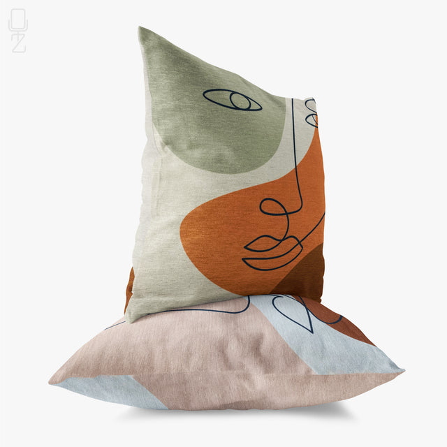 Set of 2 Abstract Face Patterns Pillow Covers