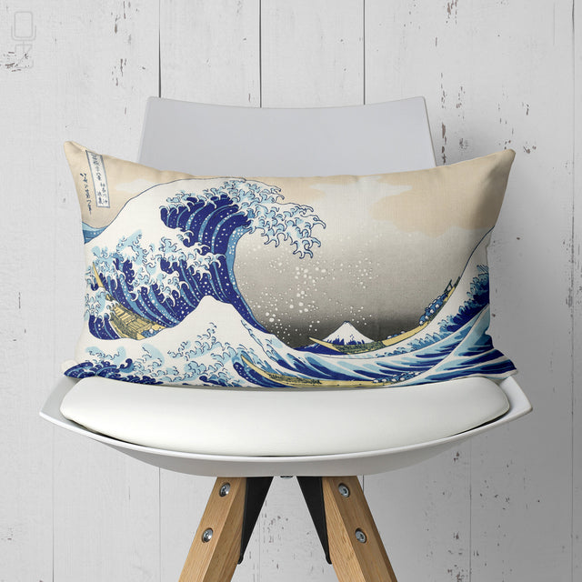 The Great Wave off Kanagawa Velvet Cushion - Hokusai Art Pillow