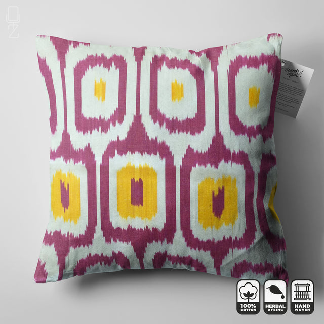 Bohemian Ikat Decorative Cushion Cover with Pink & Yellow