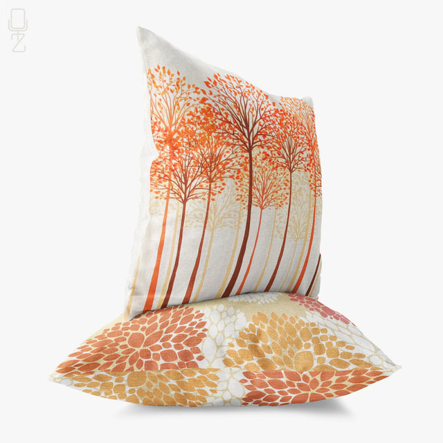 Set of 2 Leaves Trees Orange Cushion Covers