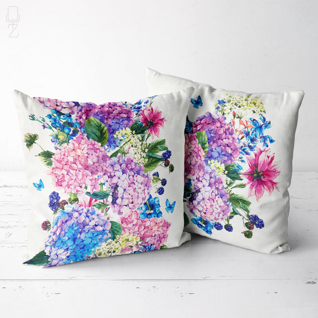 Set of 2 Cushion Covers Hydrangea Floral Theme