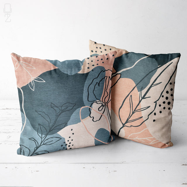 Set of 2 Cushion Cover with Pink & Grey Abstract Leaves