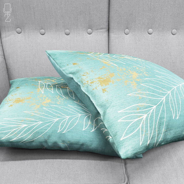 Tropical White Leaves on the Green Cushion Cover