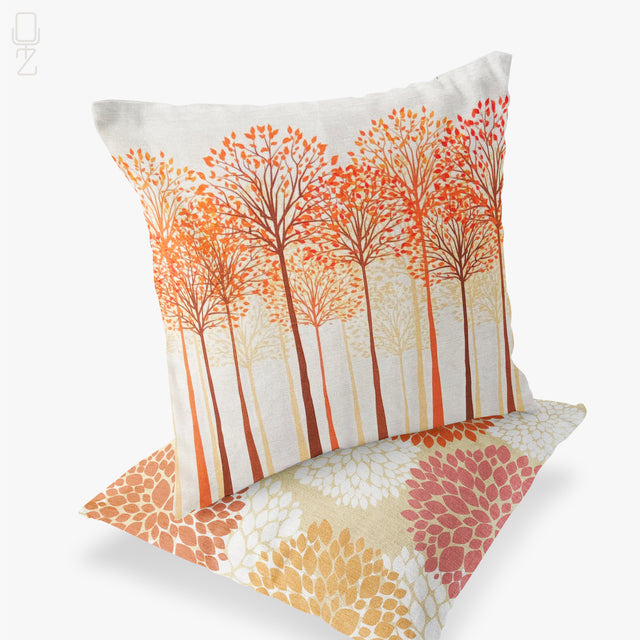 Set of 2 Leaves Trees Orange Cushion Covers