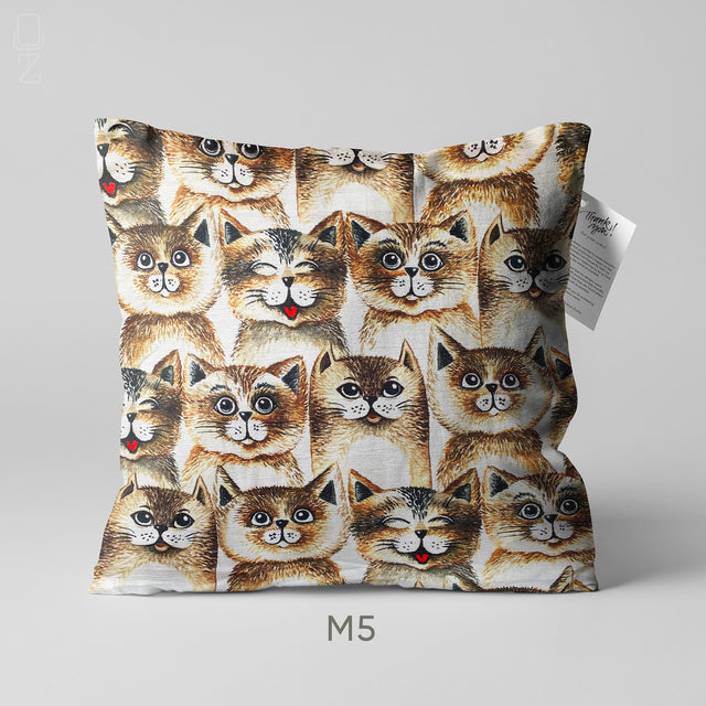 Artistic Cat Illustration Chenille Cushion Cover - 9 Unique Designs