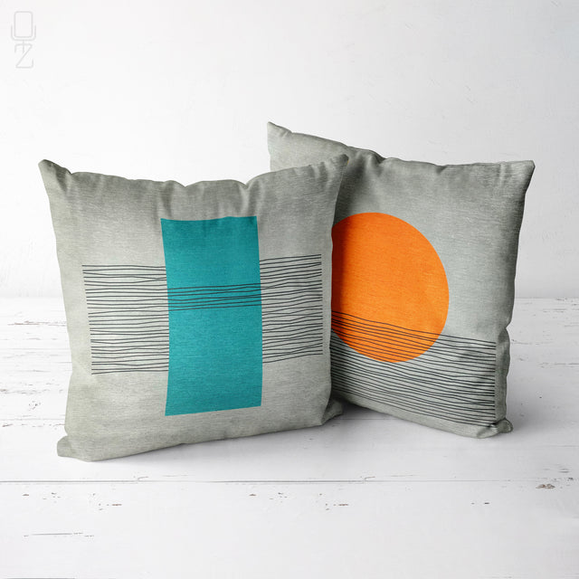 Set of 2 Grey Cushion Covers with Geometric Patterns