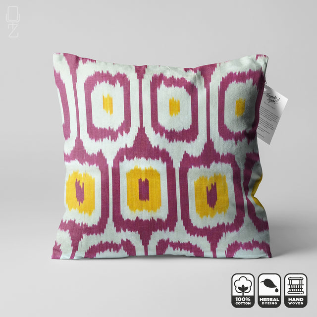 Bohemian Ikat Decorative Cushion Cover with Pink & Yellow