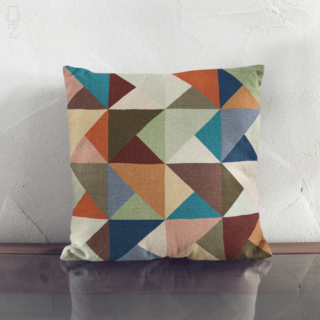 Multicoloured Geometric Lumbar Cushion Cover - Abstract Block Print Chenille