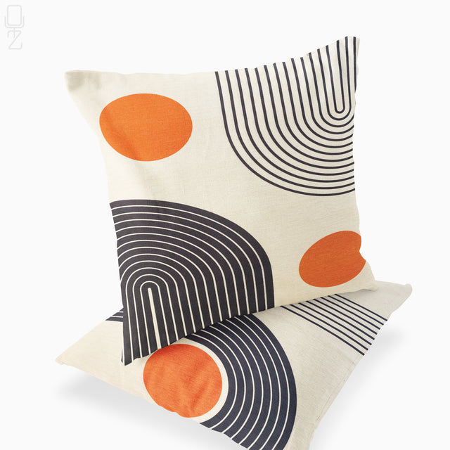 Set of 2 Abstract Cushion Covers with Orange & Black