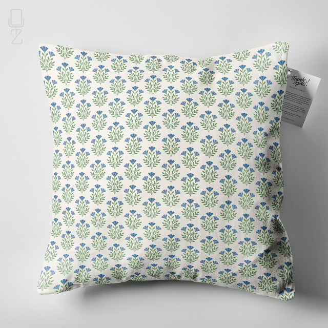 Blue Floral Block Print Soft Cushion Cover