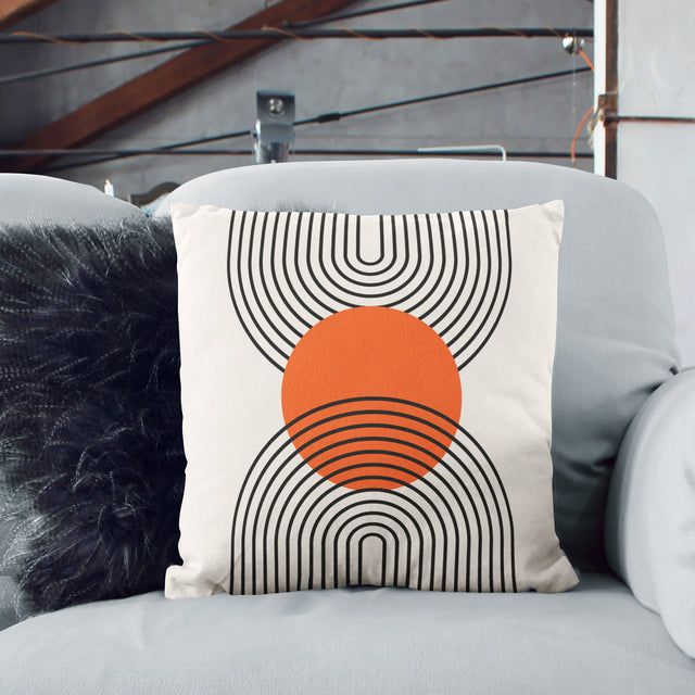 Bauhaus Geometric Abstract Cushion Cover - Orange & Black Chenille