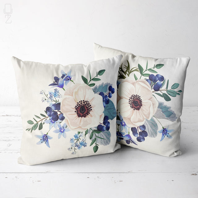 Set of 2 Cushion Covers White Anemone Flowers