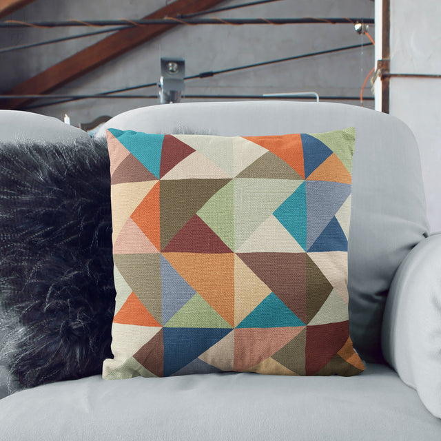 Multicoloured Geometric Lumbar Cushion Cover - Abstract Block Print Chenille