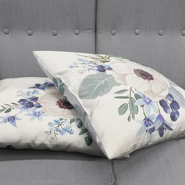 Set of 2 Cushion Covers White Anemone Flowers