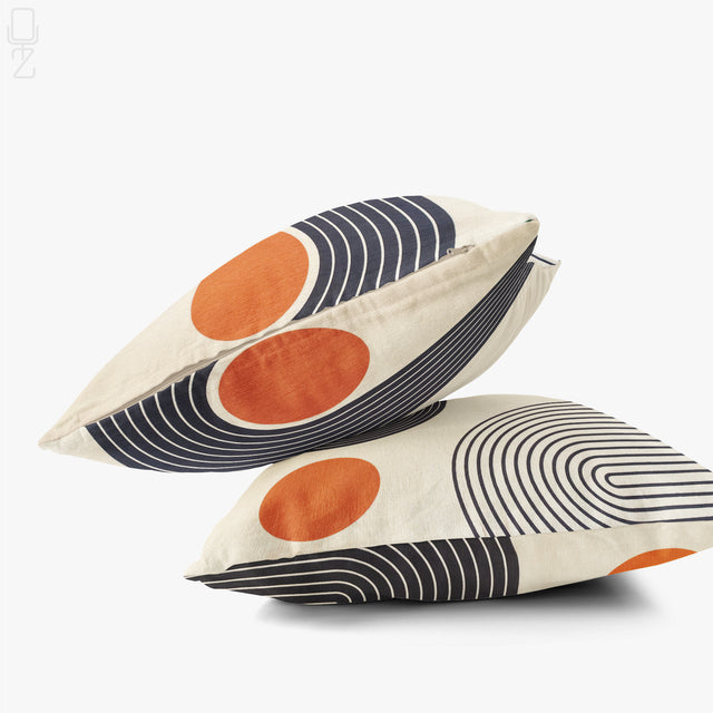 Set of 2 Abstract Cushion Covers with Orange & Black