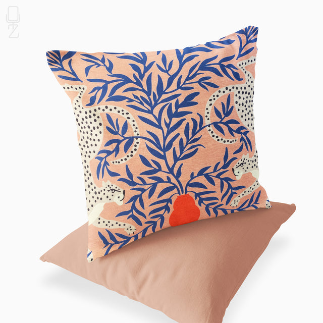 Set of 2 Pink Cushion Covers with Cheetahs & Leaves