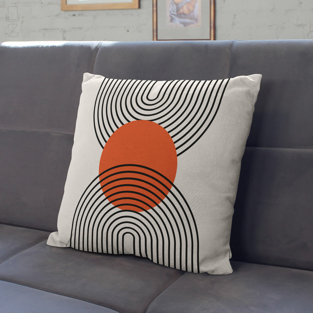 Bauhaus Geometric Abstract Cushion Cover - Orange & Black Chenille