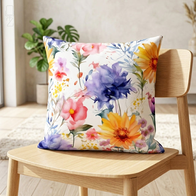 Botanical Garden Cushion Cover - Artistic Watercolor Floral Gift for Her