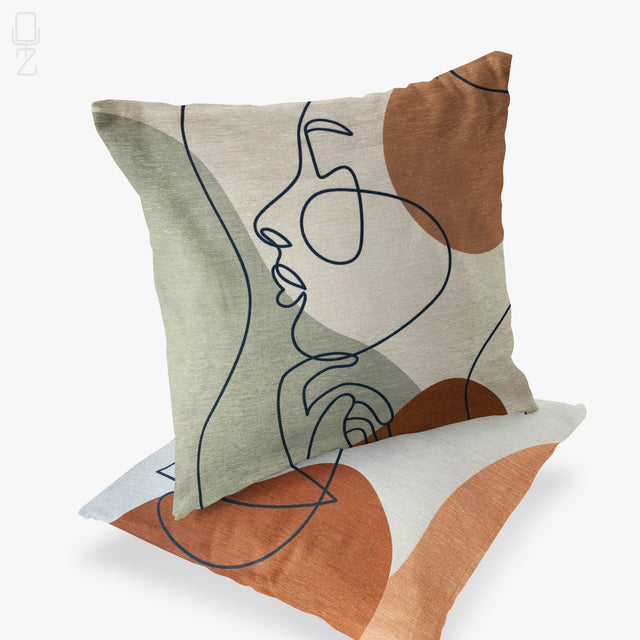 Set of 2 Abstract Woman Face Cushion Covers