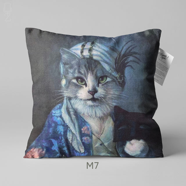 Artistic Cat Illustration Chenille Cushion Cover - 9 Unique Designs