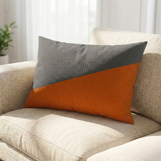 Burnt Orange & Grey Geometric Lumbar Cushion Cover - Rectangle