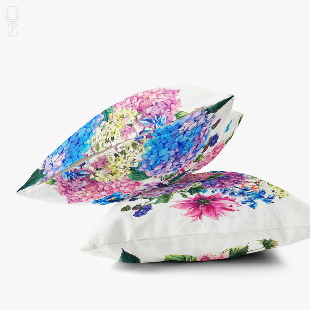 Set of 2 Cushion Covers Hydrangea Floral Theme