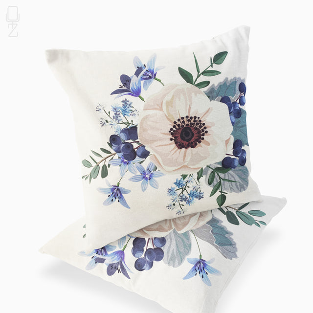 Set of 2 Cushion Covers White Anemone Flowers