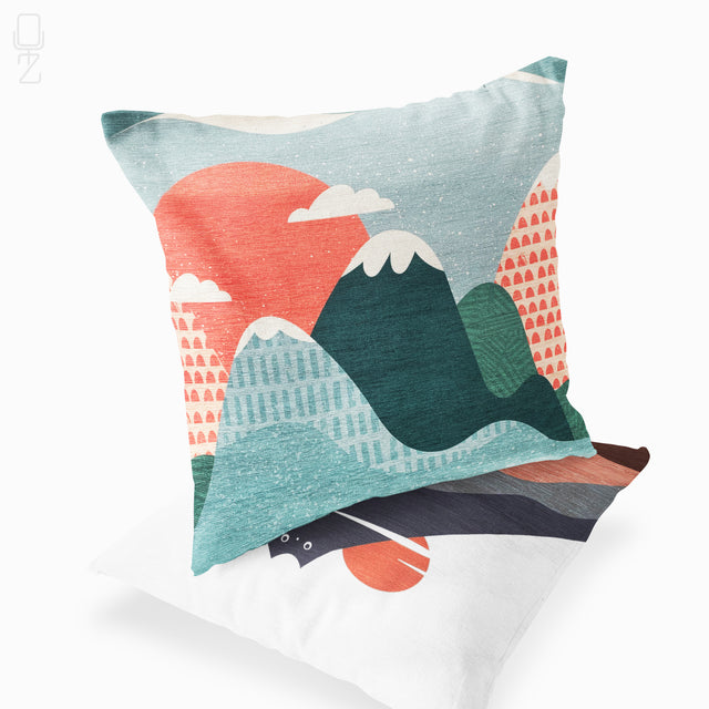 Cat & Mountain Themed Cushion Covers Set of 2