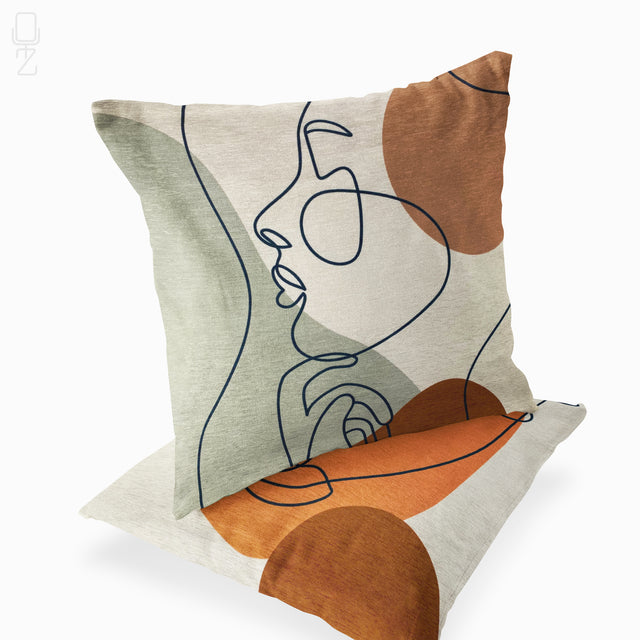 Cushion Cover Set of 2 with Abstract Face Patterns