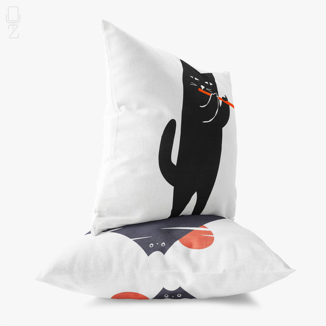 Set of 2 Cushion Covers with Cat Themed