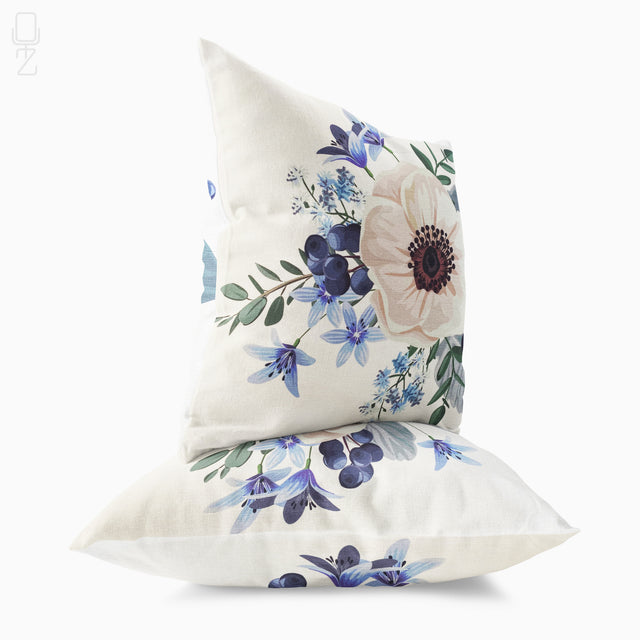 Set of 2 Cushion Covers White Anemone Flowers